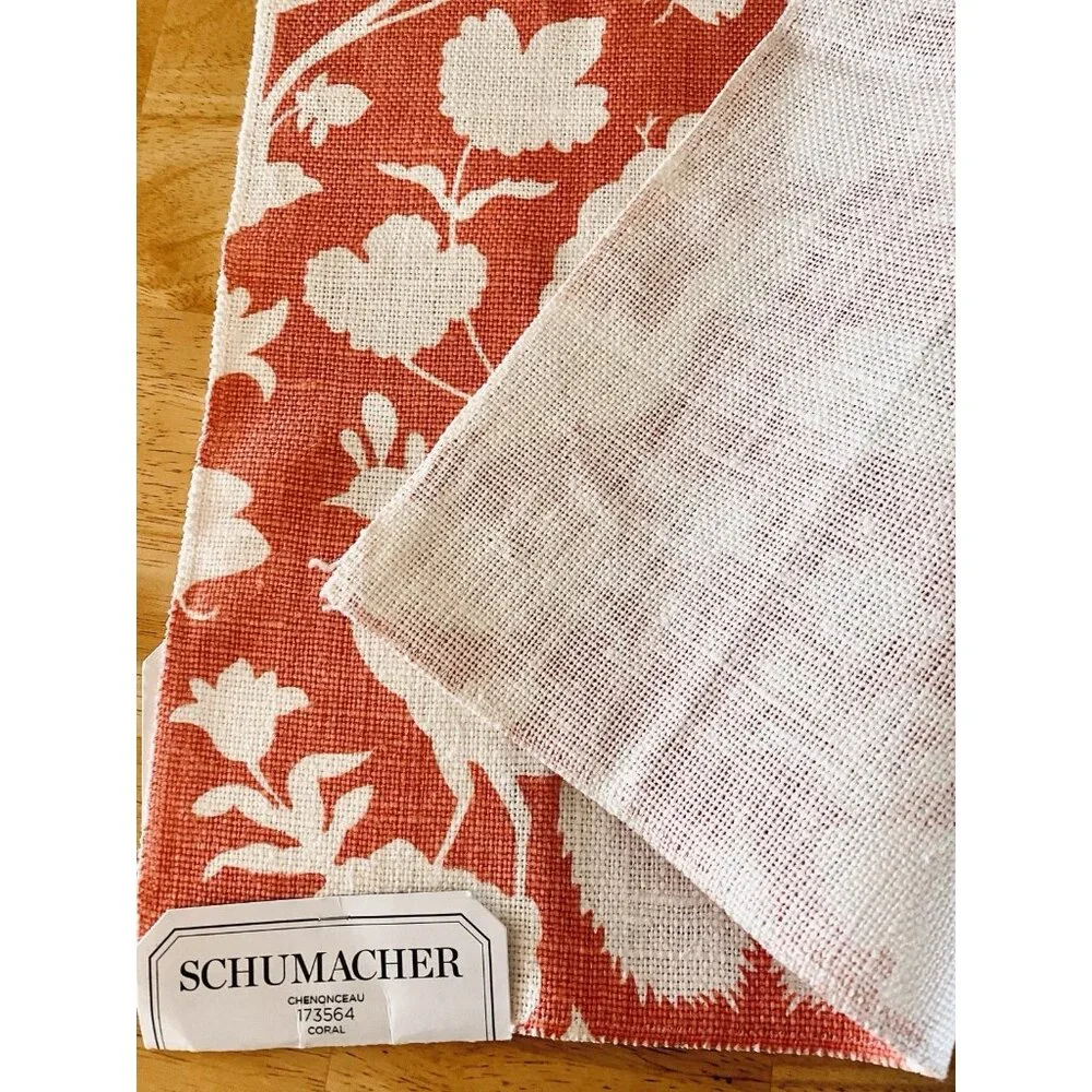 Schumacher 100% Linen Fabric Sample Coral White See Photos For Measurements READ